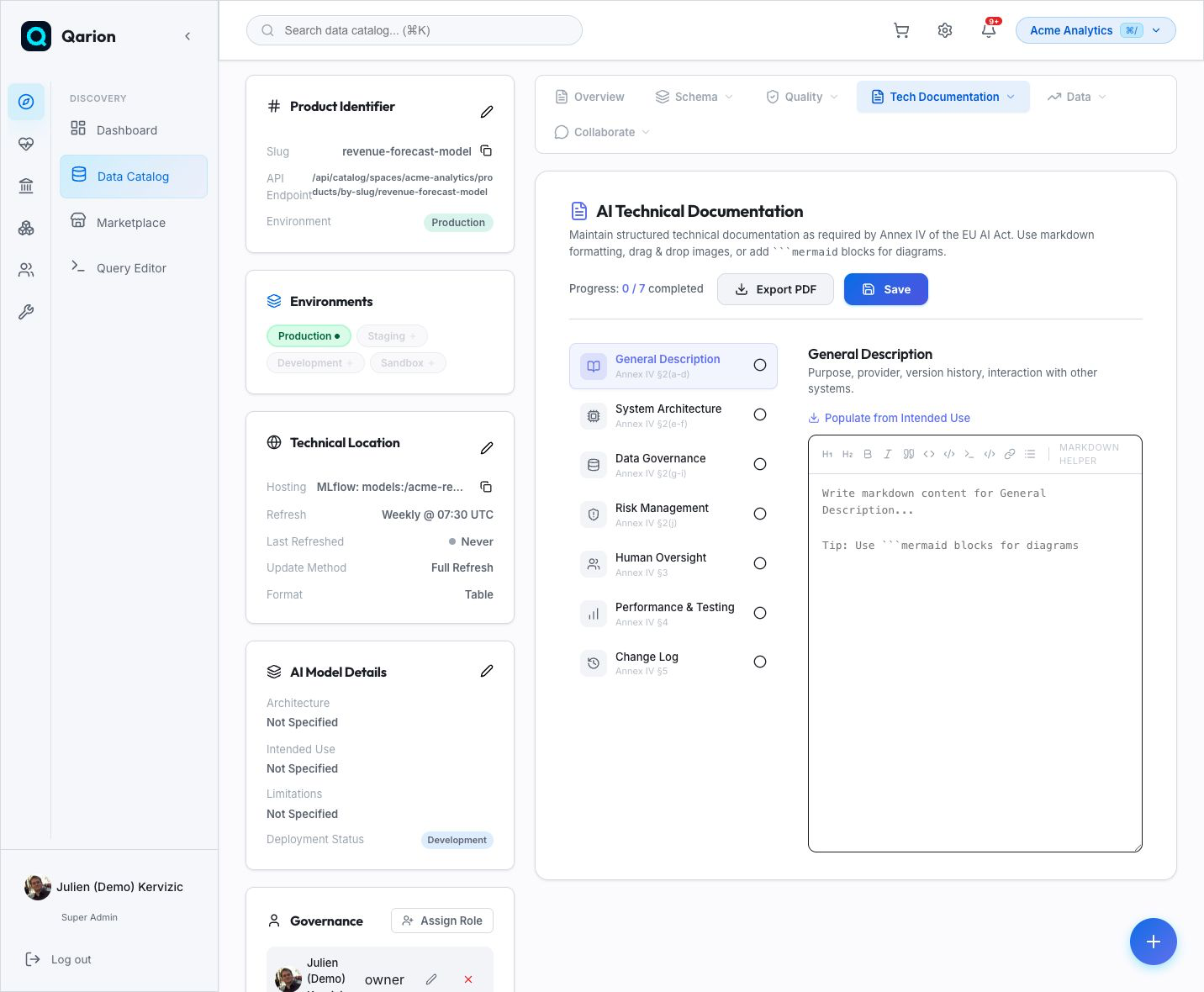 Espacio de documentación técnica y estándares de Qarion